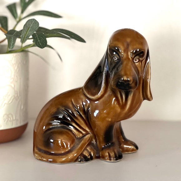 Vintage Bassett Hound Dog Figurine Glazed Ceramic Brazil Collectible Bro… - Picture 1 of 5